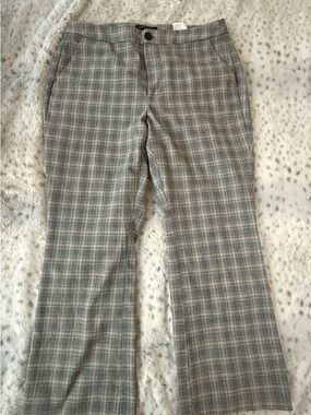 Banana Republic Plaid Trousers Size 10 Wide Leg Career Pants Neutral Check